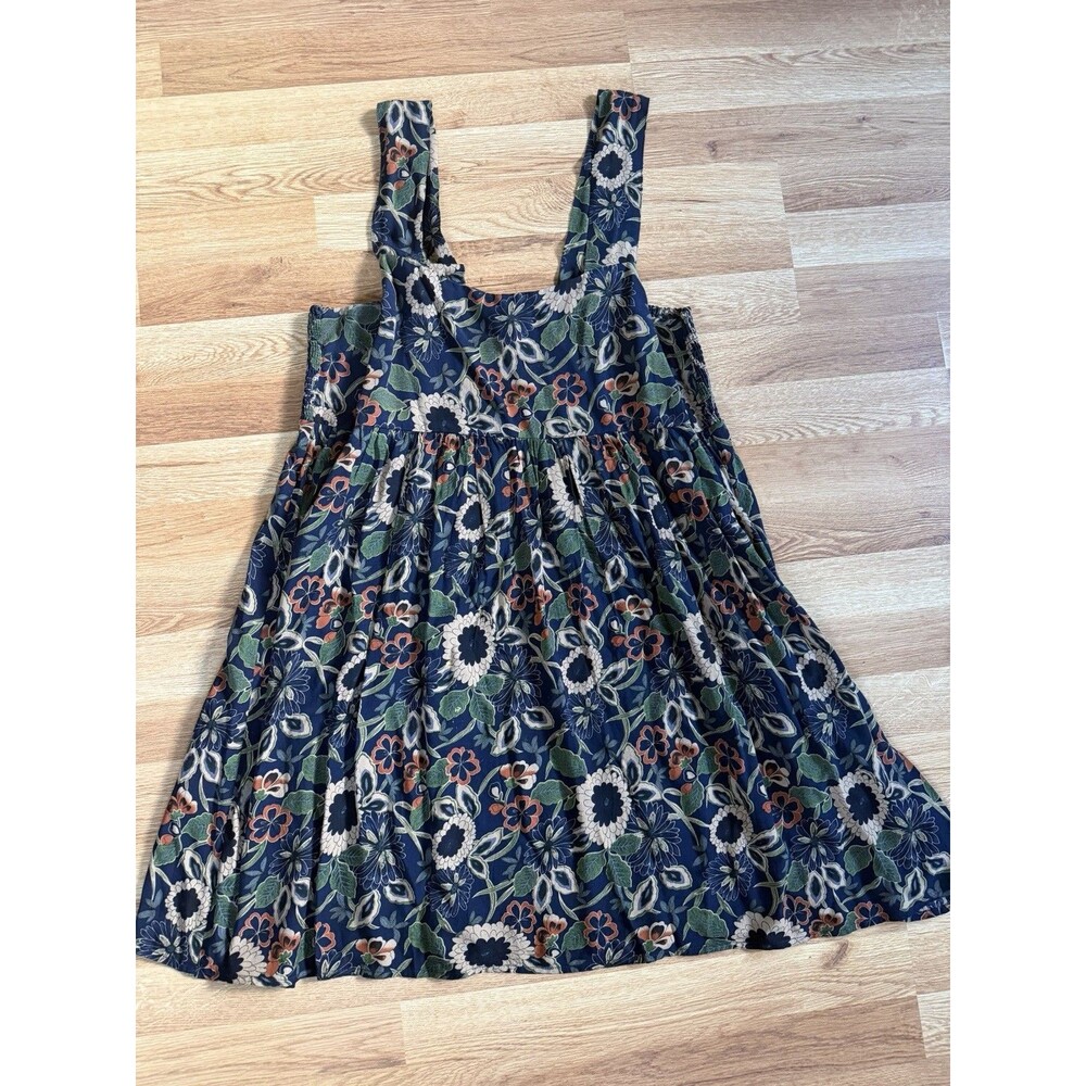 Natural Life Women’s Size L Floral Boho Sundress Navy Blue 100% Rayon